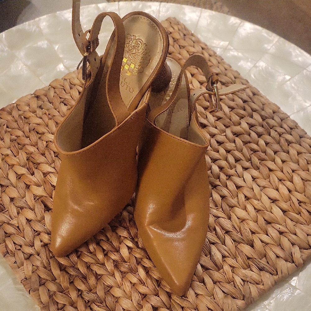 Vince Camuto Tan Leather Pointed Slingback Heels